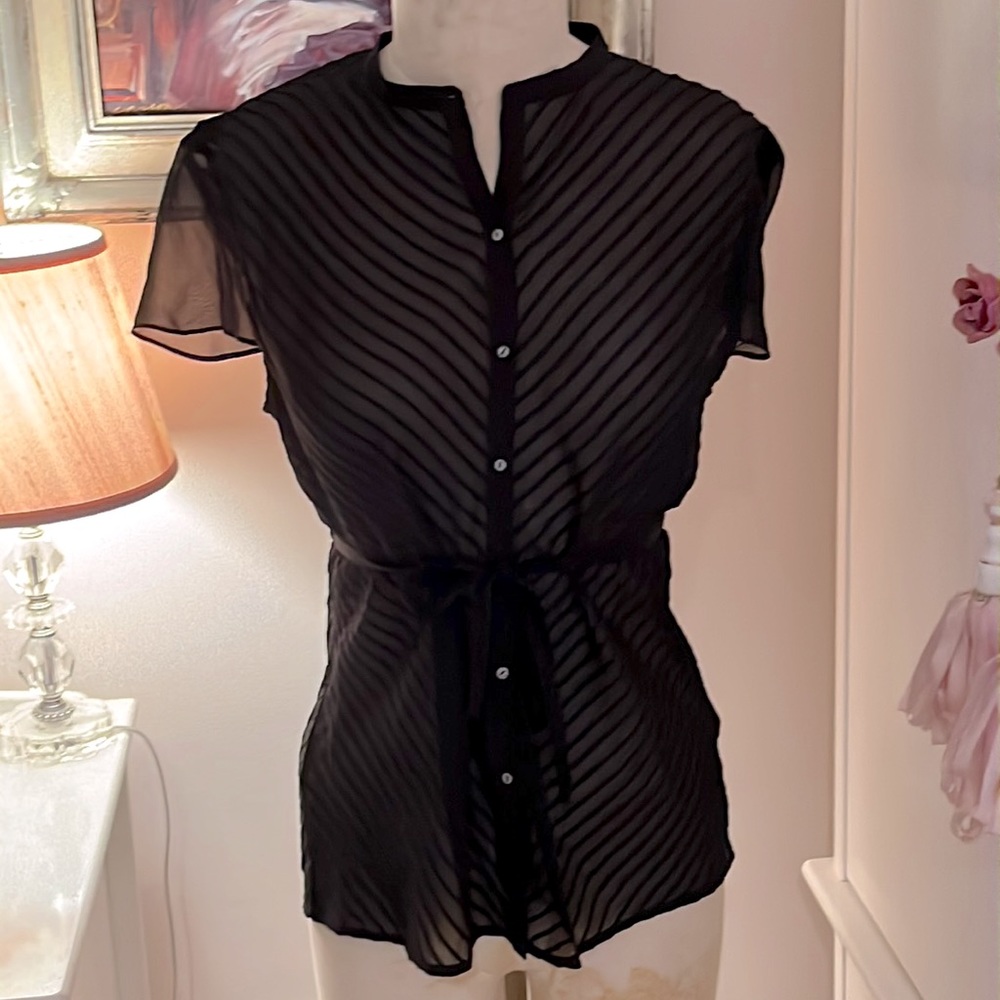 Vintage Calvin Klein 100% silk vertical black top and removable belt